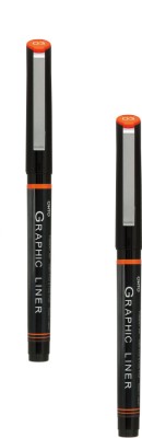 OHTO Graphic Liner Needle Point-03 Artist Supplies Archival Inking Roller Ball Pen(Pack of 2, Black)