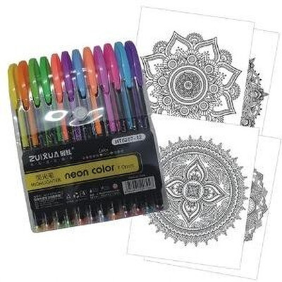 SAH 12 pcs Color Gel Neon Pen Set + Free Designing Mandala Art Pen Gift Set Ball Pen(Pack of 12, Ink Color - Multicolor)