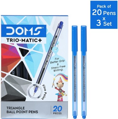 DOMS Fine Point Trio-Matic + Ball Point Pen Box Set | Lightweight, Smooth Writing Ball Pen(Pack of 60, Blue)