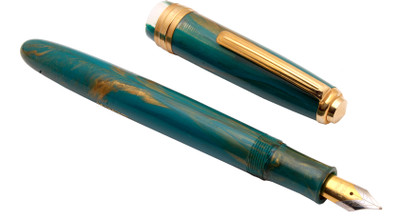 Ledos Click Falcon Teal Blue Marble Golden Trims Dual tone Medium Nib Fountain Pen(Ink Color - Eyedropper System)