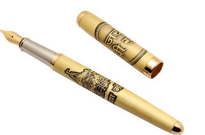 Ledos Jai Shree Ram Ayodhya Mandir Engraved On Golden Metal Body Fountain Pen(Ink Color - Converter System)