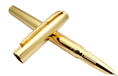 Ledos Dikawen 8075 Fortune Shine Gold Metal Body Fine Nib Fountain Pen(Ink Color - converter system)