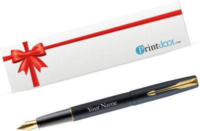 Printdoot.com Personalized Pen with Name, Customized Parker Frontier Matte Black | Gold Trim Roller Ball Pen(Blue)