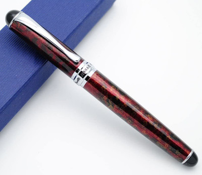 Levin X750 Fountain Pen Dark Red Flower Pattern Marbled metal body Medium Nib Fountain Pen(Ink Color - Red)