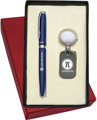 UJJi Advocate Logo Engraved Matte Finish Blue Colour Ballpen and Keychain Pen Gift Set(Pack of 2, Ink Color - Blue )