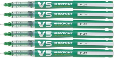 PILOT Hi-Tecpoint 0.5mm V5 Cartridge System Roller Ball Pen(Pack of 6, Ink Color - Green)