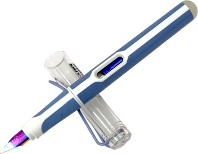 Lestylo 947 Grey Stripped Fine Rainbow Nib With Erasable Ink Cartridge Best Studet Gift Fountain Pen(Ink Color - Blue)