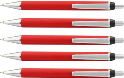 K K CROSI Metal Pen (pack of 5) Click Mechanism Matte Red Body Retractable Ball Pen(Ink Color - Blue )