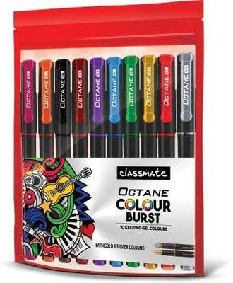 Classmate OCTANE COLOUR BURST GEL PEN | 10 MULTI COLOUR | Gel Pen(Pack of 10)