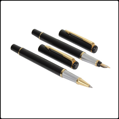 auteur 801 Executive Black Color Metal Body Medium Nib Fountain Ink Pen & Roller Ball Pen Gift Set(Pack of 2, Ink Color - Black)
