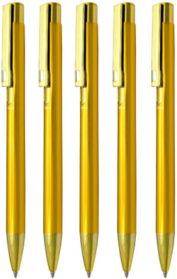 UJJi Shiny Gloss Finish Golden Colour Metal Pack of 5 Ball Pen(Pack of 5, Ink Color - Blue)