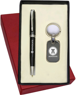 UJJi Advocate Logo Engraved Metal Pen & Keyring Combo Pen Gift Set(Pack of 2, Ink Color - Blue )