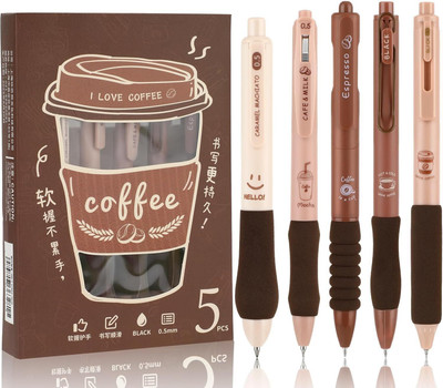 Harinder Coffee Gel Pens Gel Pen(Pack of 5, Ink Color - Black)