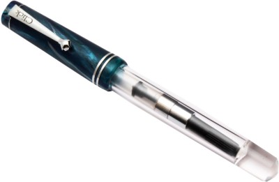 Ledos Click Aristocrat Demonstrator Acrylic With Medium Nib , Teal Blue Marble Cap Fountain Pen(converter system, Eyedropper)