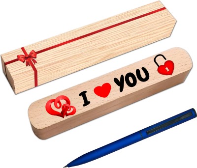 Klowage Saint Navy Blue Slim Ball Pen with Happy I Love You Gift box and Bag and Bag Ball Pen(Blue)