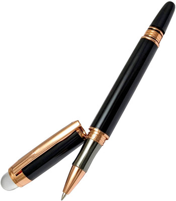 UJJi Top Glass Shiny Black Rose Gold Design Roller Ball Pen(Ink Color - Blue )