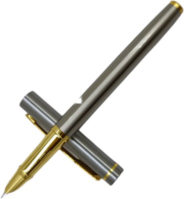 Dikawen 3119 Gunmetal Finish Fine Nib Fountain Ink Pen With Designer Gold Plated Trims Fountain Pen