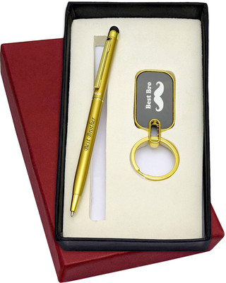 UJJi 2in1 Bst Bro Engraved Gold Colour Slim Design Pen and Keyring Pen Gift Set(Pack of 2, Ink Color - Blue )