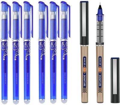 petaluma 0.35mm Erasable Gel Pen with Attached Eraser 5Pcs+2Pcs 0.5mm Signature Blue Ink Gel Pen(Pack of 8, Blue)