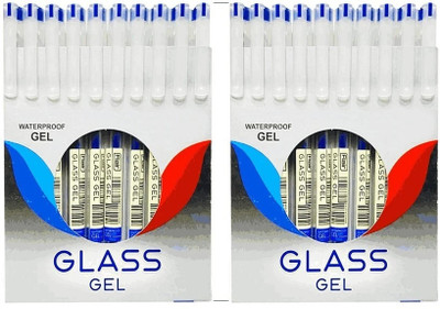 FLAIR GLASS GEL | 20 PENS | TRANSPARENT Body Colors | Gel Pen(Pack of 20, Ink Color - Blue)