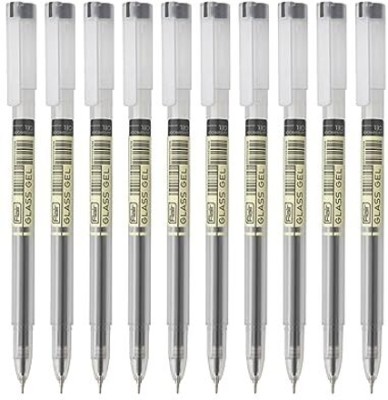 FLAIR Glass 0.6mm 10 Pcs, Water Proof Ink For Smooth Flow System Gel Pen(Pack of 4, Black)