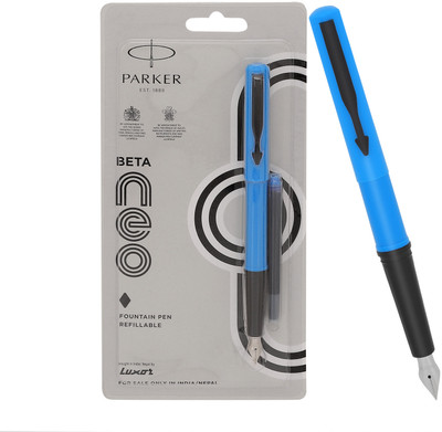 PARKER Beta Neo Chrome Trim | Blue Body Color With 1 Ink Cartridge | Fountain Pen(Ink Color - Blue)