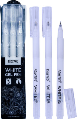 BRuSTRO White Gel Pen Pack of - 3. Tip Size - 1 mm Gel Pen(Pack of 3, Ink Color - White)