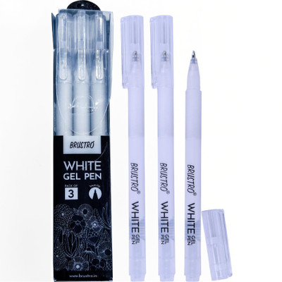 BRuSTRO White Gel Pen Pack of - 3. Tip Size - 1 mm Gel Pen(Pack of 3, Ink Color - White)
