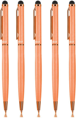 UJJi Pink Colour Body Pack of 5 Metal with Stylus for Touch Screen Ball Pen(Pack of 5, Ink Color - Blue )