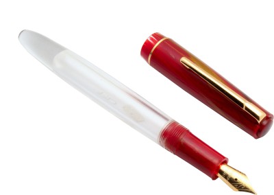 Ledos Click Black Bird Demonstrator Golden Trims Marble Red Cap Acrylic Fountain Pen(Eyedropper System)