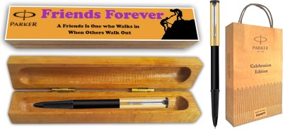 PARKER BETA PREMIUM RB SS TRIM With Wooden Friends Forever Gift Box & Gift Bag Roller Ball Pen(Blue)