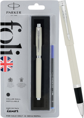 PARKER Folio Standard Chrome Trim |Ivory white Body Colour | Roller Ball Pen(Ink Color - Blue)