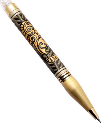 Ledos Indian Star Sign Zodiac Sign Engraved Pen Silver Metal Body & Golden Trims Ball Pen(Ink Color - Blue Refill)