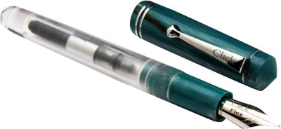 Ledos Click Aristocrat Demonstrator Acrylic With Flex Nib , Til Bule Marble Cap Fountain Pen(Ink Color - converter system)