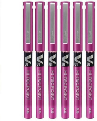 PILOT Hi-Tecpoint V5 Roller Ball Pen(Pack of 6, Ink Color - Dark Red)
