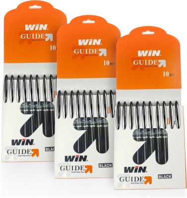 Win Guide Ball Pens | 30 Pcs Black Ink | Premium Pens with Stylish Metallic Clip | 0.6 mm Sharp Tip for Smooth Writing | Lightweight Body | Refillable Pen Ideal for Students and Exams | For School and Office or Corporate Use | Premium Stick Ball Pen(Pack of 30, Black)