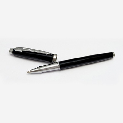 UJJi Black Shiny Chrome Part Blue Ink Cap Open Roller Ball Pen(Ink Color - Blue)