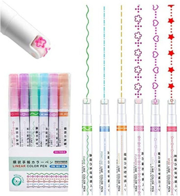 Barbarik Linear Roller Color Pens Highlighters 6 Different Curve Shapes for Kids Roller Ball Pen(Pack of 6, Ink Color - Multicolor)