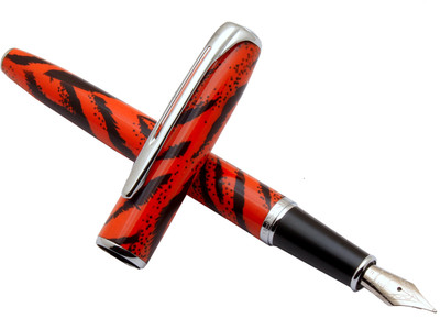 Ledos Jinhao 996 Tiger Stripes Orange & Black Metal Body Chrome Trims & Fine Nib Fountain Pen(Ink Color - Converter System)