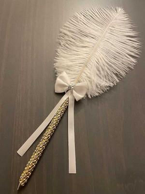 Qubool hai beautiful gold platted pen with white feather and ribbon for nikah signature Ball Pen(Ink Color - Blue)