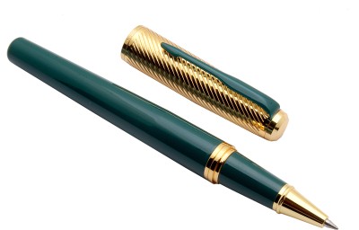 Ledos Dikawen 8077 Golden & Green Metal Body Arrow Clip Roller Ball Pen(Blue Refill)