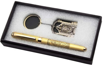 Ledos Lord Tirupati Balaji Special Edition Brushed Gold Body Set Keychain & Ball Pen(Ink Color - Blue Refill)