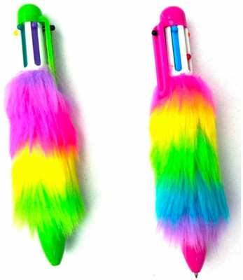 RINGHAS rainbow fur pen with 6 ink colors for kids pack of 2 ball pen Ball Pen(Pack of 2, Ink Color - Multicolor)