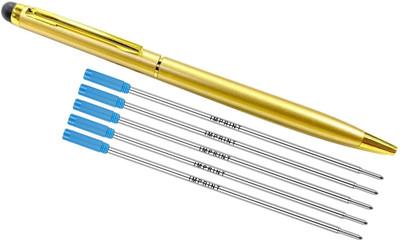 IMPRINT BallPen Medium Point GoldenBody,Twist Mechanism with TouchStylus & 5blue refills Ball Pen Refill(Ink Color - Blue)