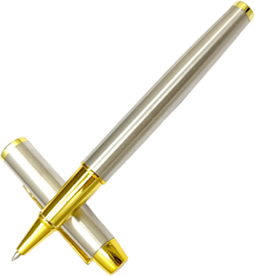 Lestylo Executive 288 Steel Finish Designer Metal Body With Gold Plated Trims Gift Roller Ball Pen(Ink Color - Blue)