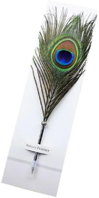 BM RETAIL 1Piece Peacock Feather Quill Ballpoint Pen for KidsSchool,Signatures,WeddingGift Calligraphy(Ink Color - Blue)