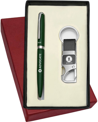 UJJi Advocate Logo Matte Green Pen with Bottle Opener Hook Keychain Pen Gift Set(Pack of 2, Ink Color - Blue )