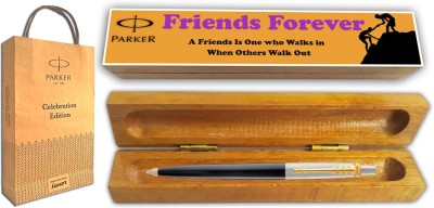 PARKER JOTTER STANDARD Black GT BP With Wooden Friends Forever Gift Box and Gift Bag Ball Pen(Blue)