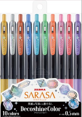 Zebra Sarasa JJ15-10C-SH Gel Ballpoint Pen, Sarasa Clip, 0.5mm, Deco Shine Color Gel Pen(Pack of 10, Multicolor)