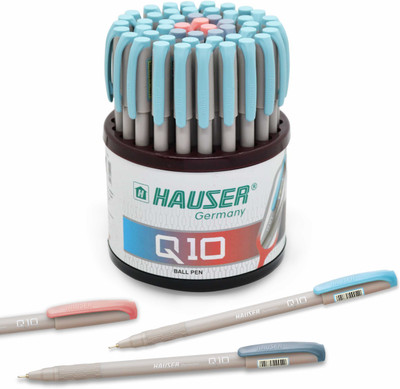 HAUSER Q10 Ball Pen Pack of 50 Ball Pen(Pack of 50, Ink Color - 40 Blue + 7 Black + 3 Red)